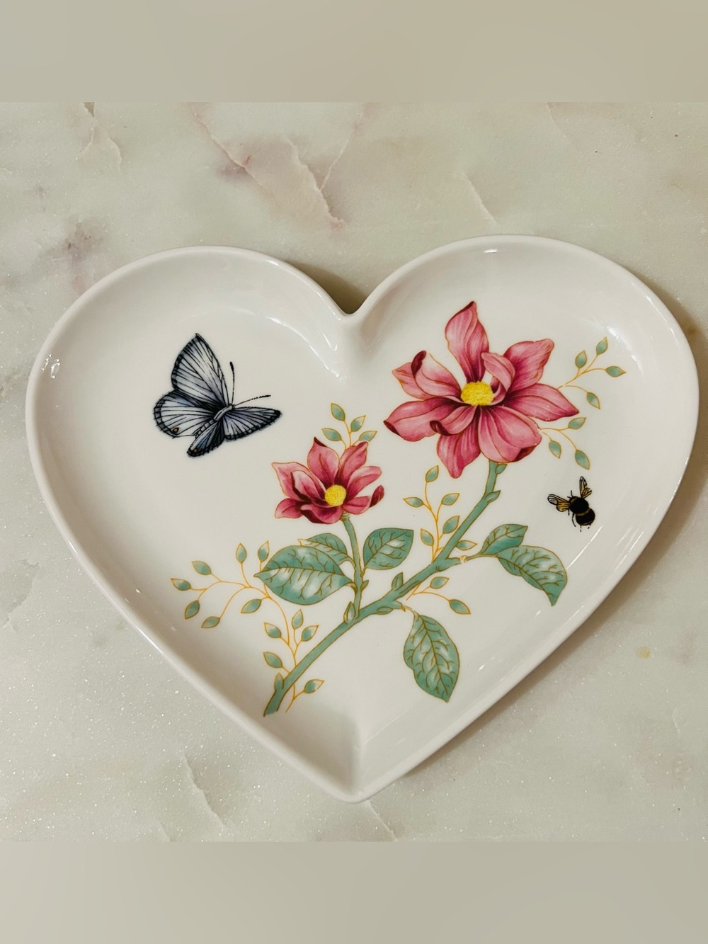 Lenox Butterfly Meadow Heart Dish 7in Ceramic Floral Butterfly Glossy